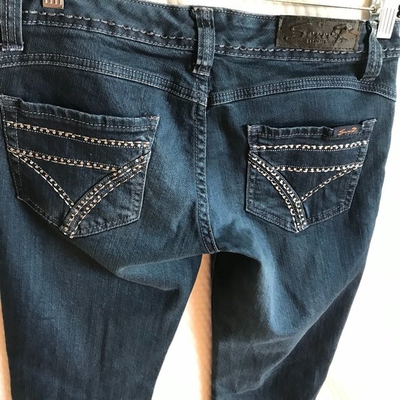 SEVEN7 WOMEN JEANS SZ JR 27" SLIM BOOT CUT STRETCH EMBELISHED POCKET EUC - Picture 7 of 11